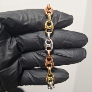 Elegant Tri-Color Link Gold Fillec Bracelet